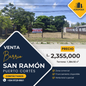 Terreno de 1,384 v² en Barrio San Ramón, Puerto Cortés