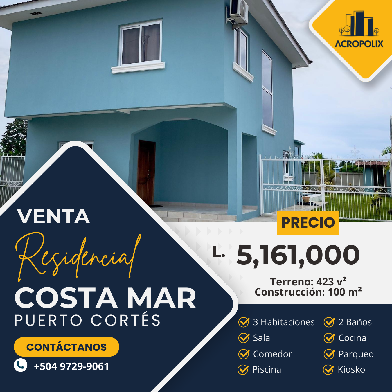 Casa con Piscina en Venta – Residencial Costa Mar, Puerto Cortés