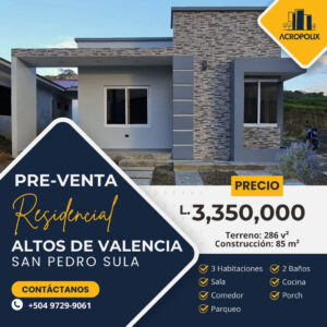 Casa de 85 m² en Pre-Venta | Residencial Altos de Valencia, San Pedro Sula